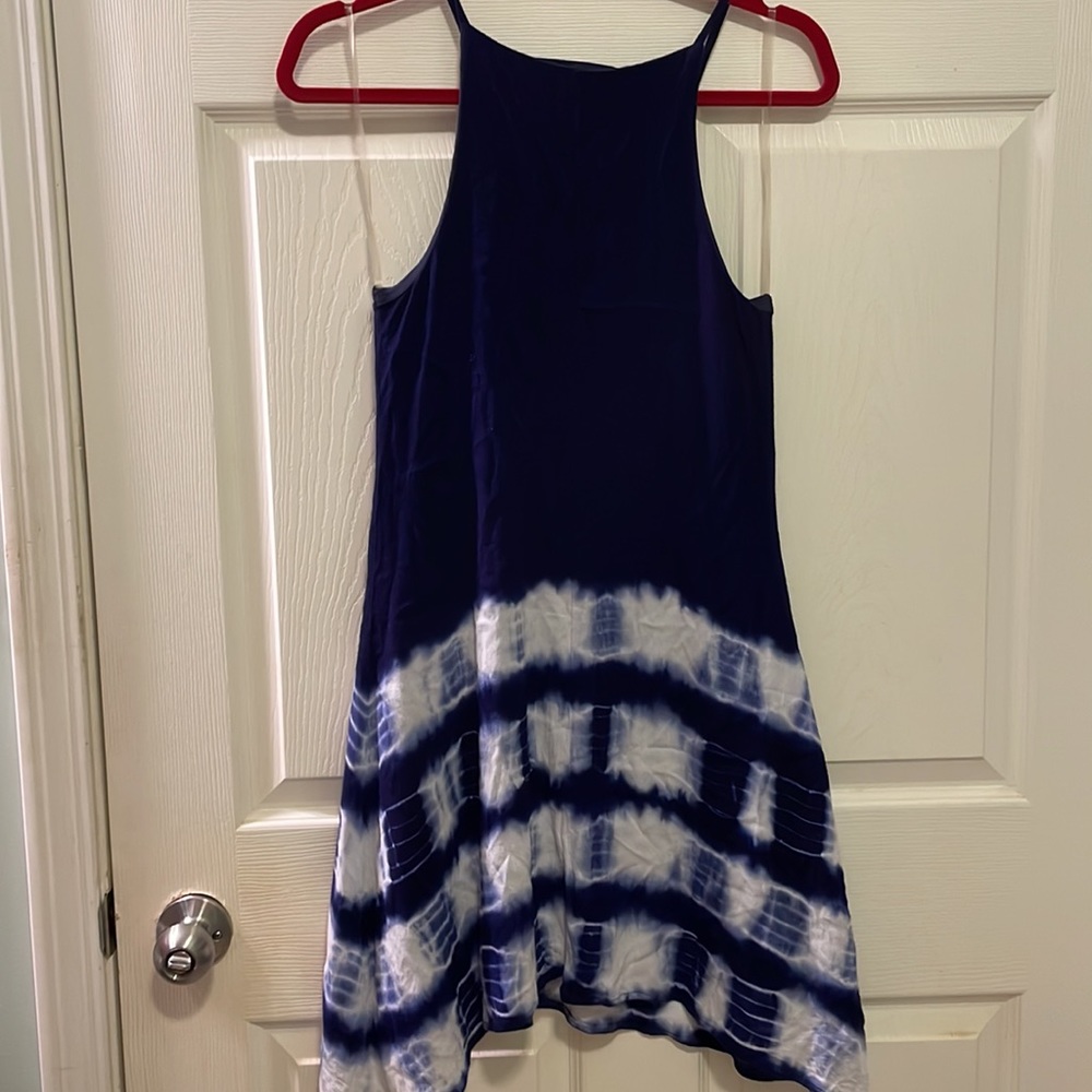 Francesca’s BLUE RAIN VINTAGE 2 layers high neck A Symmetrical dress Navy color